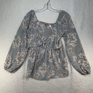 Willow & Root Sz Small Blue Floral Sheer Peasant Top